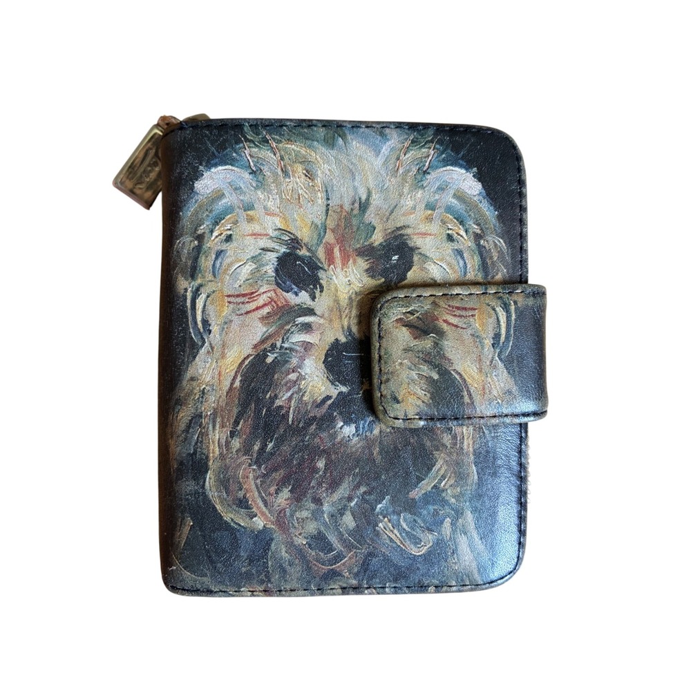 Vintage Icon Los Angeles Leather Dog Portrait Bifold Wallet Black Zip Terrier